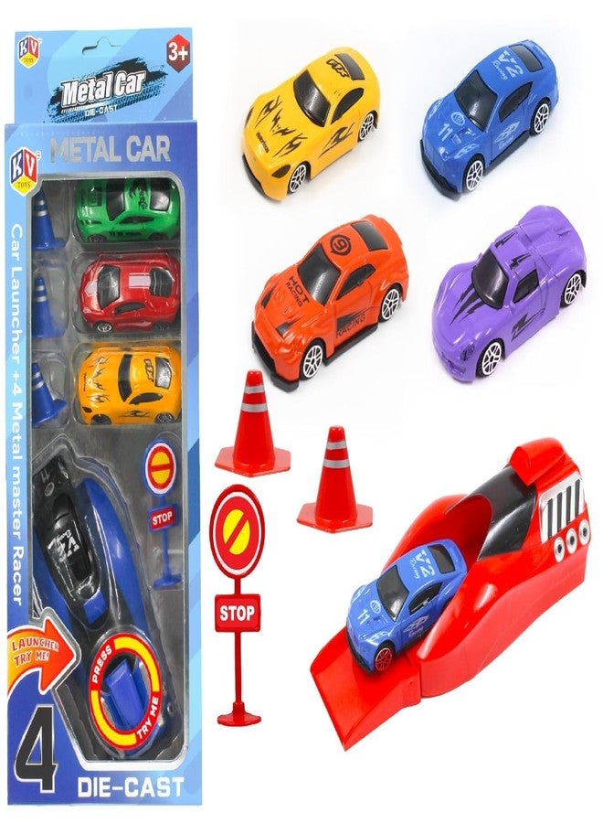 Sky Tech® Rapid Launcher High Speed Car Set | 4-Piece Die-Cast Metal Car Set for Kids | with High-Speed Launcher | Includes 3 Road Blockers & 1 Stopper | Perfect for Kids 3+ - Image 1